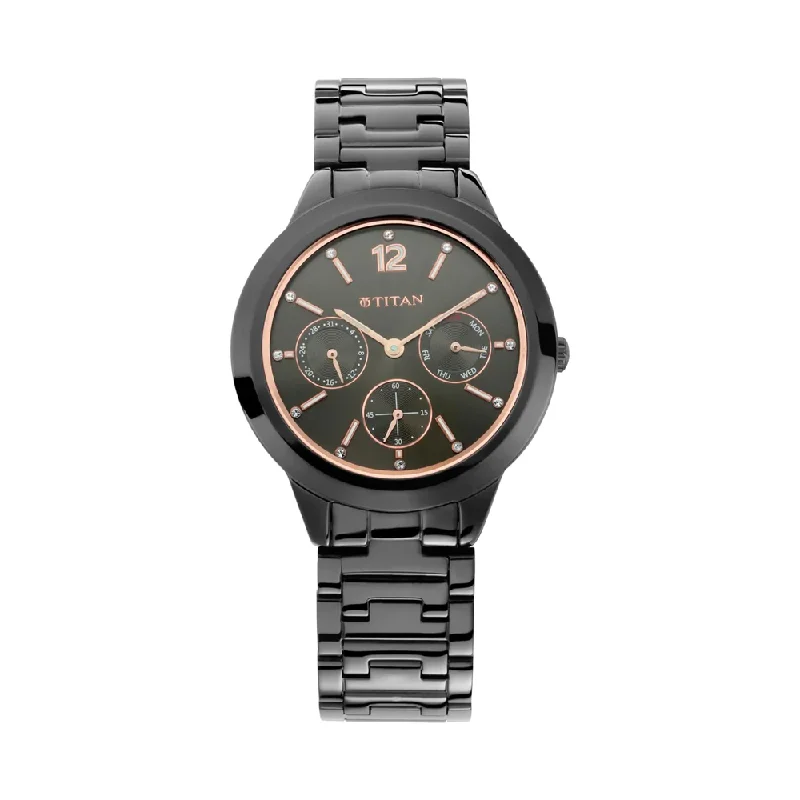 luxury watches for women with ceramic and diamond accents-TITAN Workwear Black Dial Women's Watch