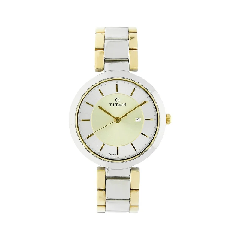 watches with stainless steel and ceramic bands for modern look-TITAN Workwear Gold Dial Women's Watch NP2480BM02