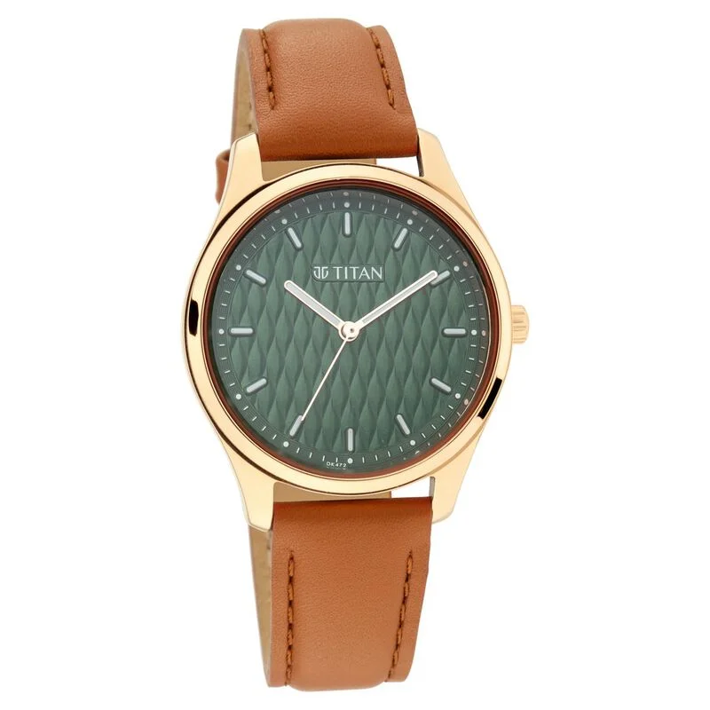 vintage watches with mechanical movement and classic design-Titan Workwear Green Dial Analog Leather Strap Watch For Women