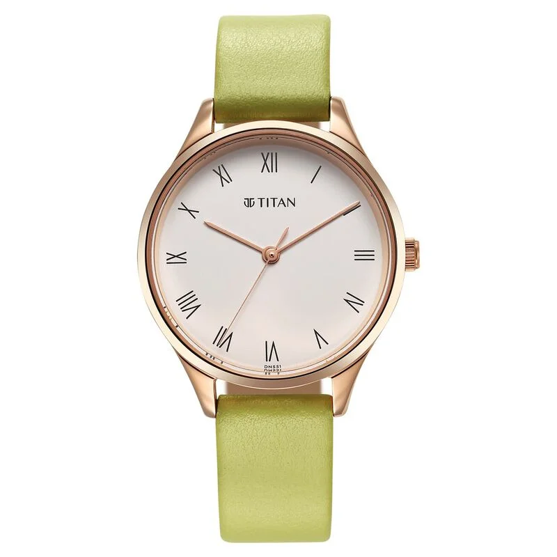 watches with chronograph function for precision timing-Titan Workwear Green Leather Strap Watch For Women