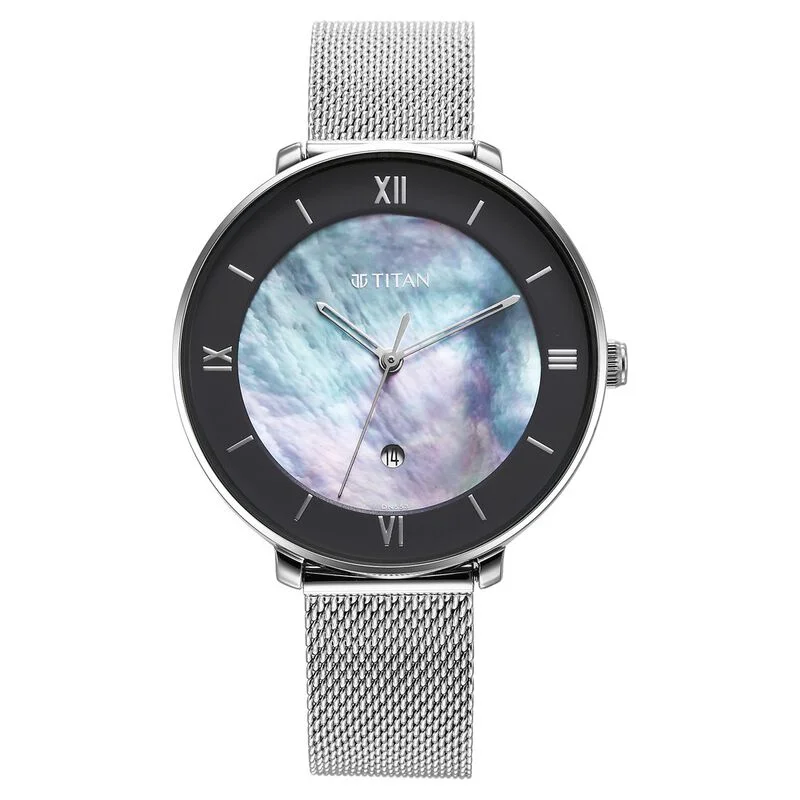 hybrid watches for men with fitness tracking and traditional design-Titan Workwear Mother Of Pearl Dial Analog Stainless Steel Strap Watch For Women