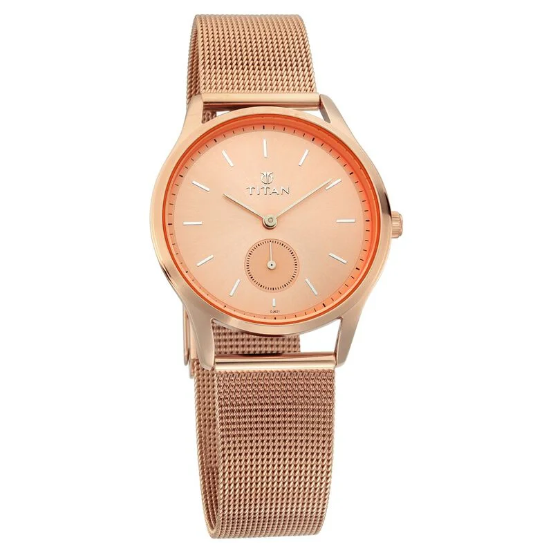 luxury watches with limited edition designs for collectors-Titan Workwear Rose Gold Dial Analog Metal Strap Watch For Women