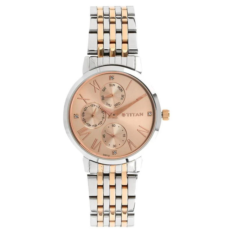 best waterproof watches for surfing with durable bands-Titan Workwear Rose Gold Dial Women Watch With Stainless Steel Strap