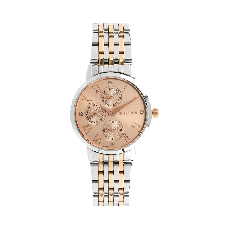 smartwatches with built-in weather forecasts for outdoor lovers-TITAN Workwear Rose Gold Dial Women's Watch NP2569KM02