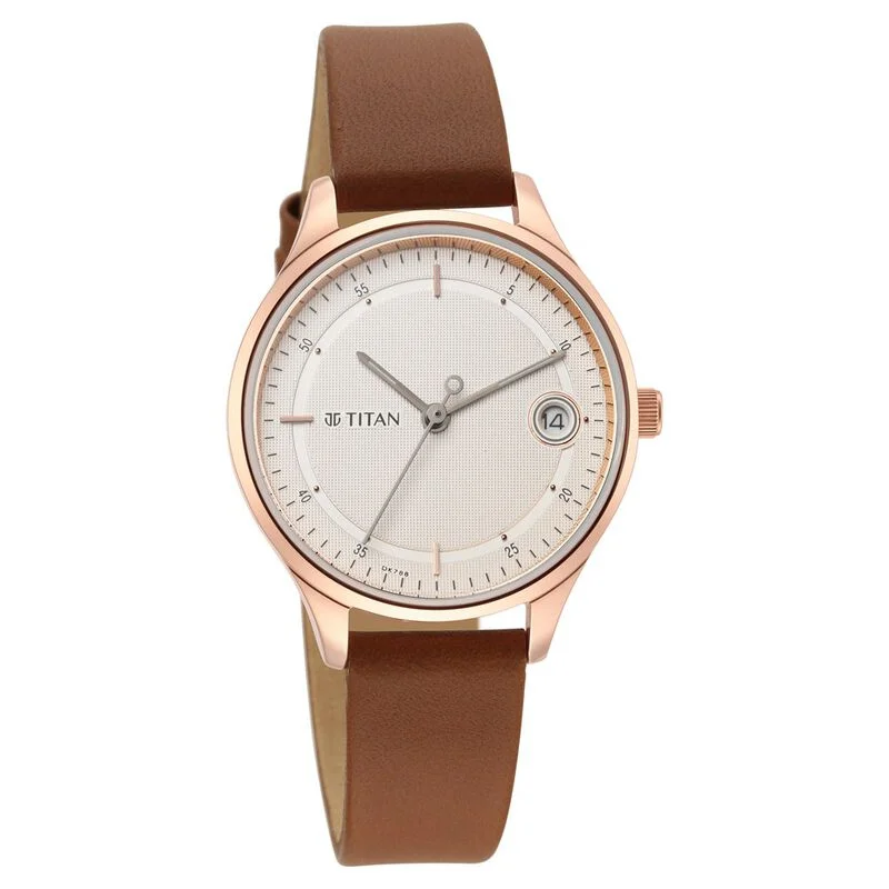 classic men’s wristwatches with leather straps and gold accents-Titan Workwear Silver Dial Women Watch With Leather Strap