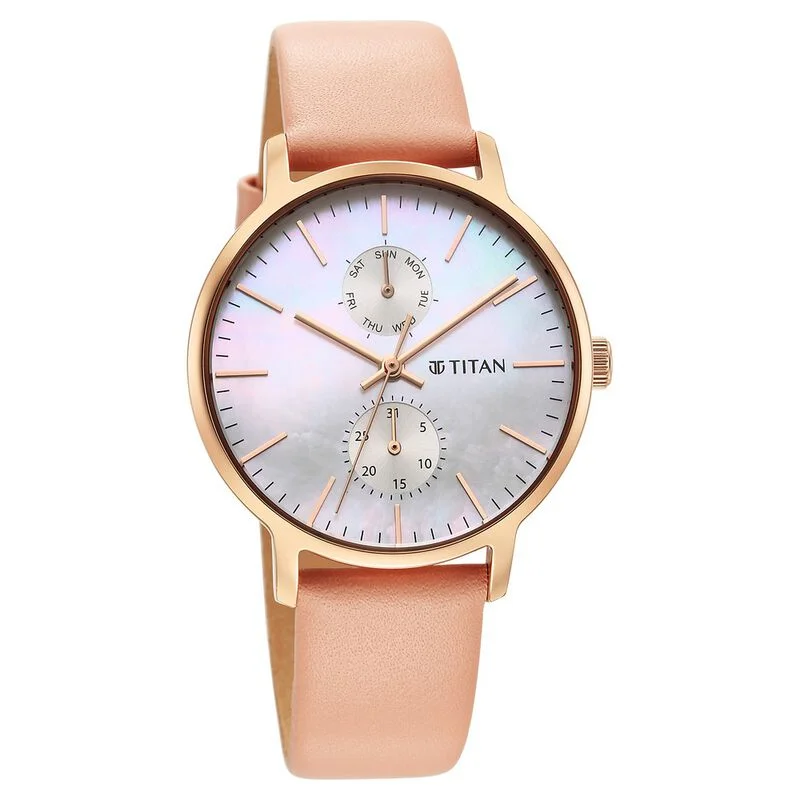 smartwatches with advanced fitness and wellness features for women-Titan Workwear Slimline Mother Of Pearl Dial Analog Leather Strap Watch For Women