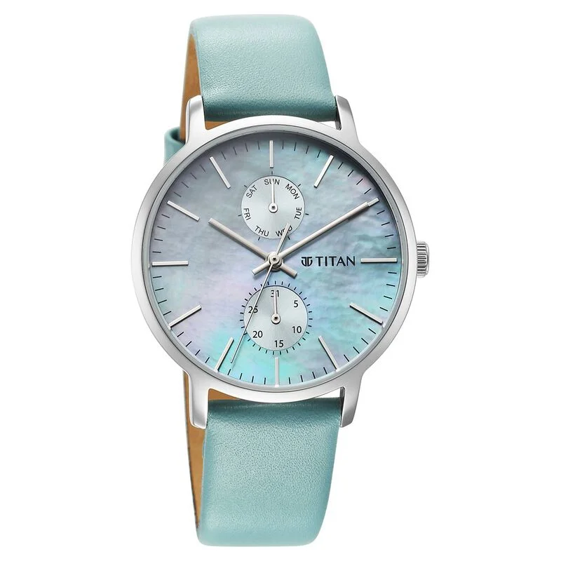 smartwatches with text and call notifications for convenience-Titan Workwear Slimline Mother Of Pearl Dial Leather Strap Watch For Women