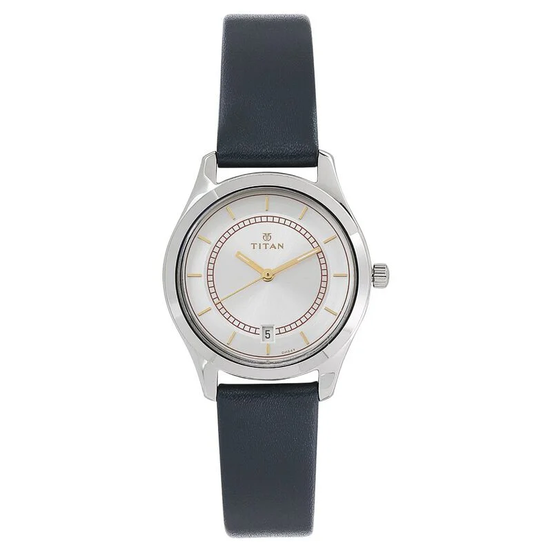 stylish women’s watches with interchangeable metal and leather bands-Titan Workwear White Dial Analog With Date Leather Strap Watch For Women