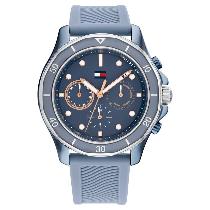 luxury watches for women with platinum and diamond embellishments-Tommy Hilfiger Blue Dial Blue Silicone Strap Watch For Women