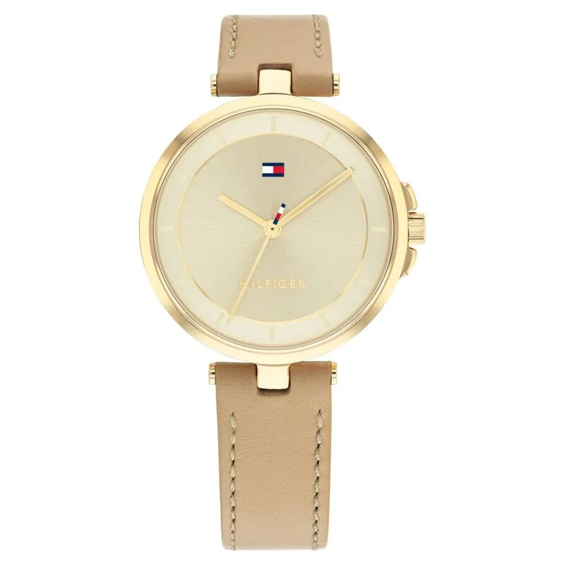 hybrid smartwatches for women with advanced features and elegant styles-Tommy Hilfiger Quartz Analog Beige Dial Leather Strap Watch For Women