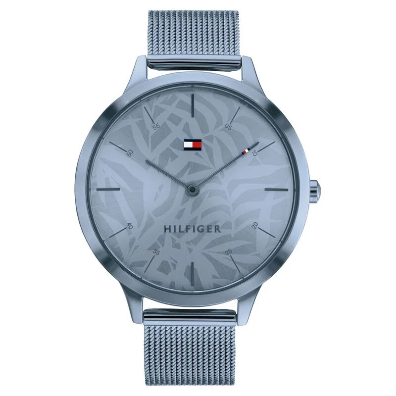 smartwatch for seniors with large fonts and emergency button-Tommy Hilfiger Quartz Analog Blue Dial Stainless Steel Strap Watch For Women