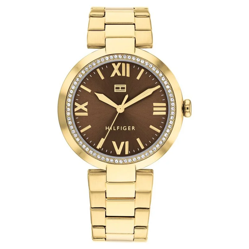 watches for women with multifunctional features for everyday use-Tommy Hilfiger Quartz Analog Brown Dial Stainless Steel Strap Watch For Women