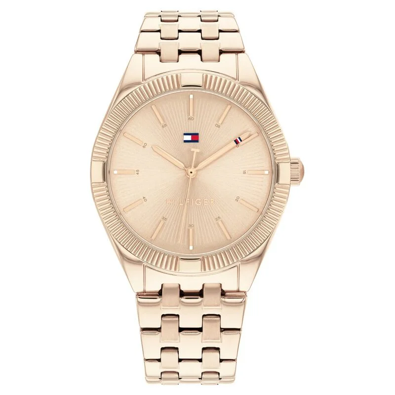 fitness trackers with heart rate monitoring and sleep tracking for women-Tommy Hilfiger Quartz Analog Golden Dial Stainless Steel Strap Watch For Women