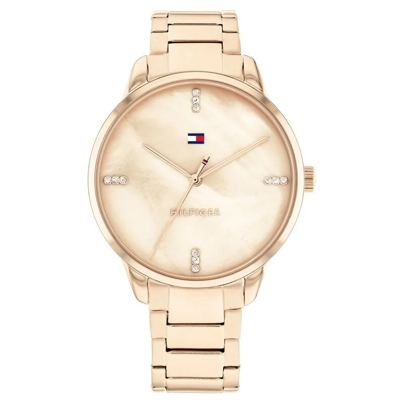 watches with minimalist style for everyday wear-Tommy Hilfiger Quartz Analog Golden Dial Stainless Steel Strap Watch For Women