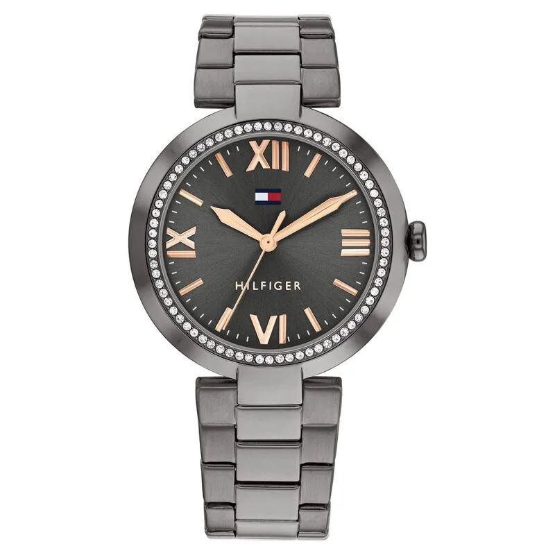 smartwatches with app compatibility for fitness tracking-Tommy Hilfiger Quartz Analog Grey Dial Stainless Steel Strap Watch For Women