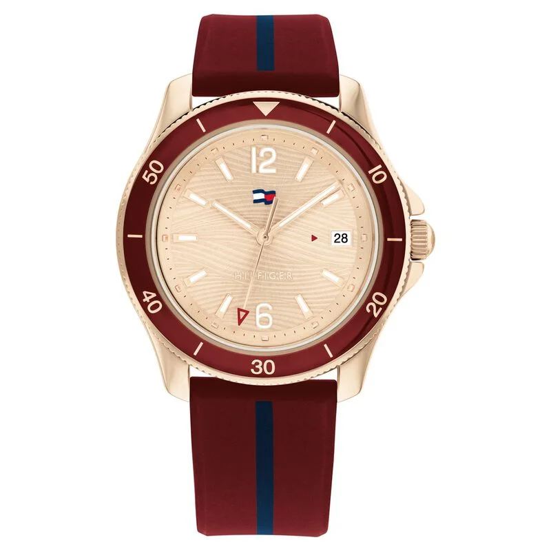 watches with minimalist faces and leather bands for elegant appeal-Tommy Hilfiger Quartz Analog Rose Gold Dial Silicone Strap Watch For Women