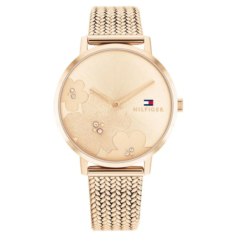 waterproof fitness watches for swimming and water sports-Tommy Hilfiger Quartz Analog Rose Gold Dial Stainless Steel Strap Watch For Women