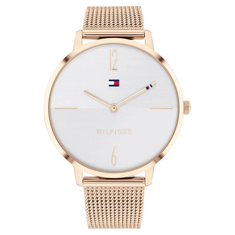 solar-powered watches with minimalist designs for simplicity-Tommy Hilfiger Quartz Analog Silver Dial Stainless Steel Strap Watch For Women