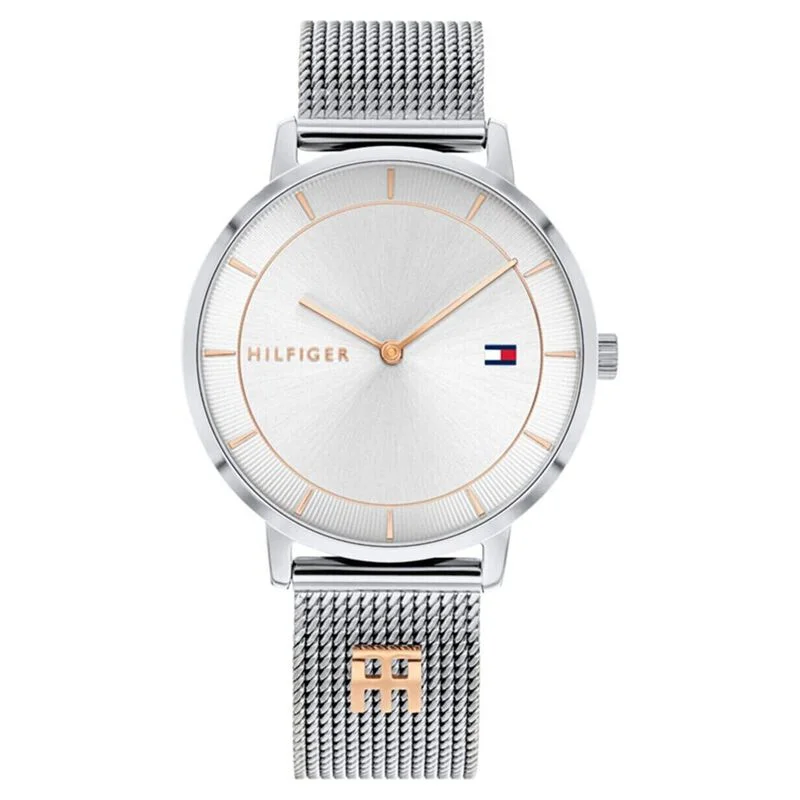 eco-friendly watches with natural materials for sustainability-Tommy Hilfiger Quartz Analog White Dial Stainless Steel Strap Watch For Women