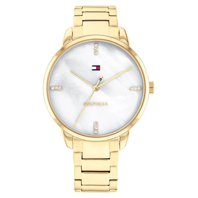 smartwatch for men with fitness tracking and health monitoring-Tommy Hilfiger Quartz Analog White Dial Stainless Steel Strap Watch For Women