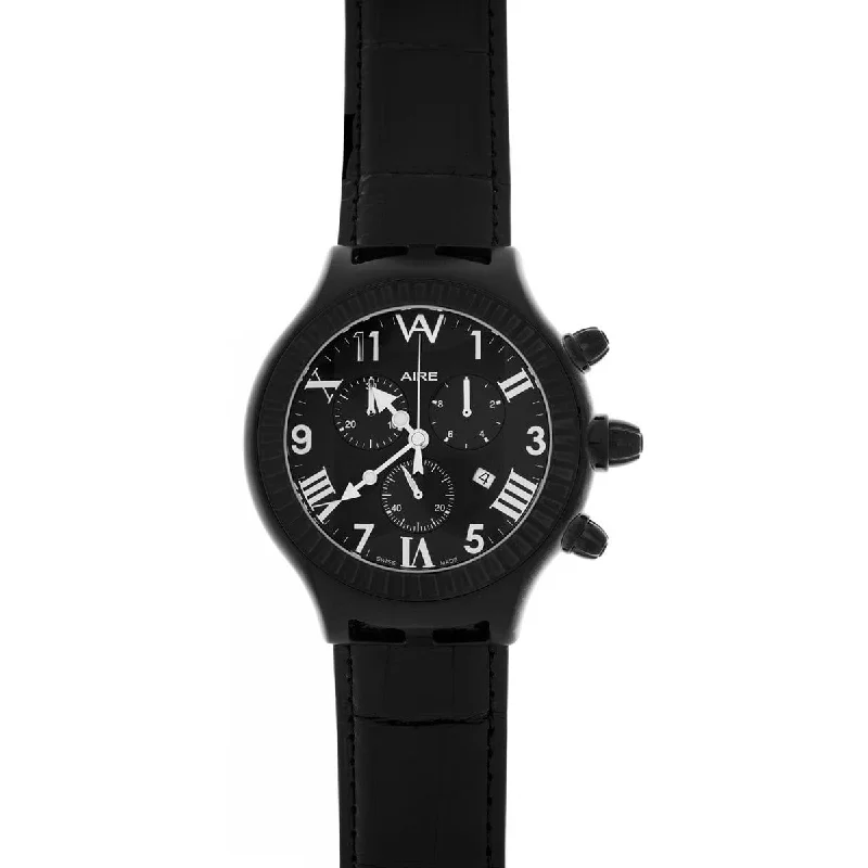 luxury watches with minimalist design and elegant stainless steel bands-Watch - Aire Parlay Swiss Made Quartz Chronograph Over-Sized  Black Watch For Men