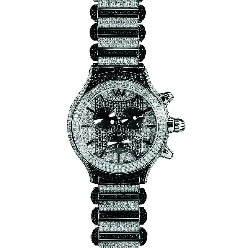 watches with leather and stainless steel for modern appeal-Watch - Aire Parlay Swiss Made Over- Sized Chronograph  Full Black & White Diamond Watch For Men