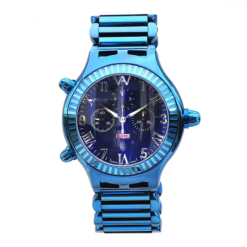 luxury watches with rare gemstone accents for sophistication-Watch - Aire Parlay Ambidextrous Swiss Made Chronograph Over-Sized Blue Watch For Men