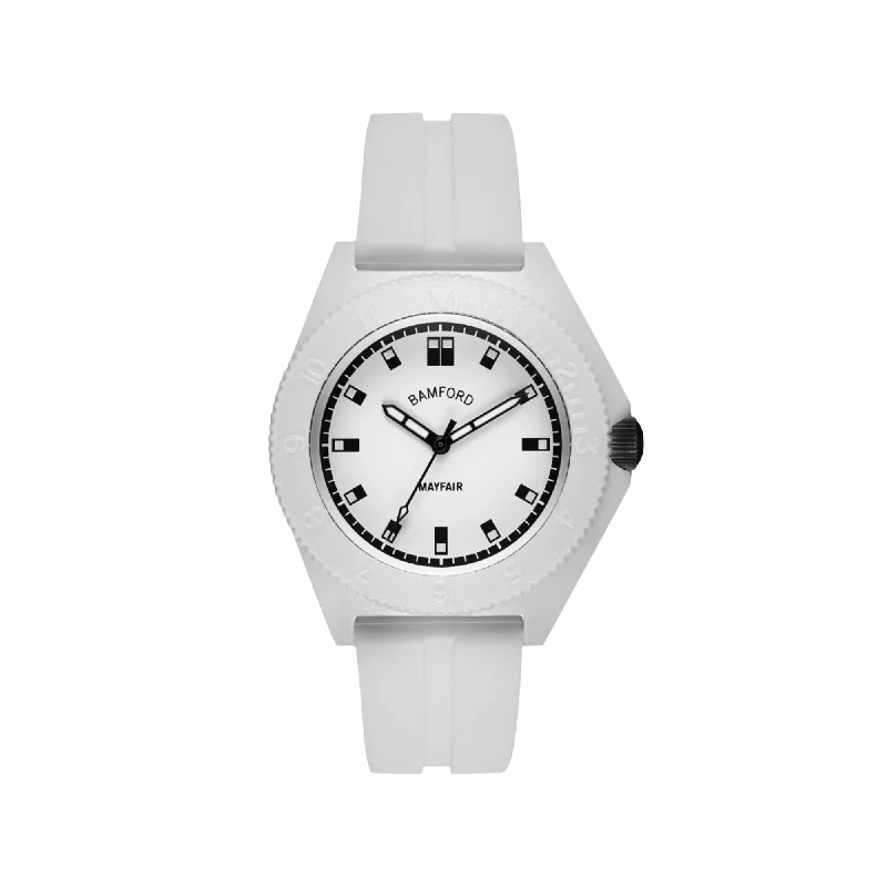 smartwatches with advanced fitness and wellness features for women-Bamford Mayfair Sport - White With Black Accents