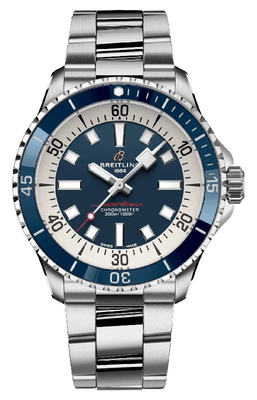 affordable smartwatches for seniors with large screens-Breitling Superocean Automatic Chronometer Stainless Steel Blue Dial Divers Mens Watch A17375E71C1A1