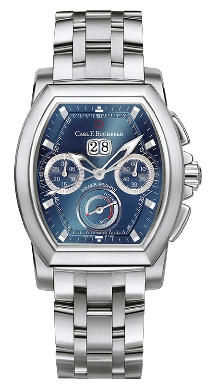 hybrid watches for men with fitness tracking and traditional design-Carl F. Bucherer Patravi T-Graph Automatic Chronograph Stainless Steel Blue Dial Date Power Reserve Mens Watch 00.10615.08.53.21