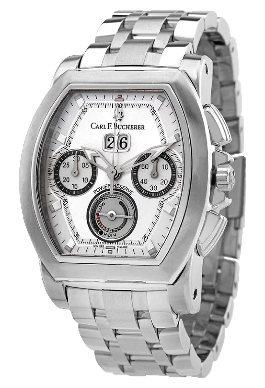 fitness trackers for women with calories and activity tracking-Carl F. Bucherer Patravi T-Graph Automatic Chronograph Stainless Steel Silver Dial Date Power Reserve Mens Watch 00.10615.08.13.21