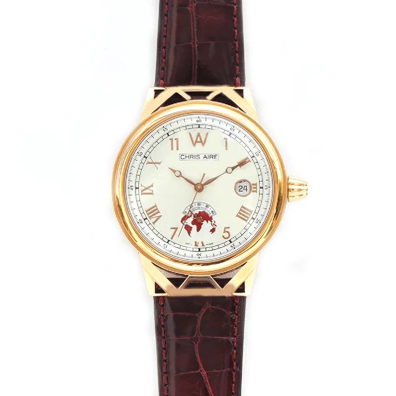 watches for women with date and day function for convenience-Men’s Gold Watch - Aire Capitol Hill Watch Swiss Made 18 Karat Solid Gold Power Reserve Luxury Rare Watch