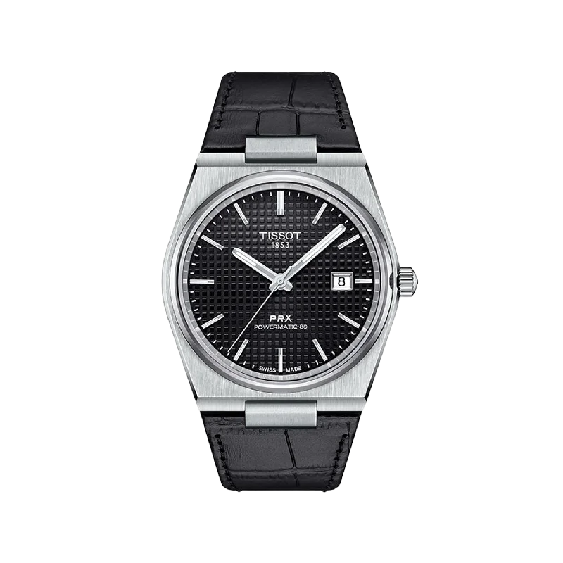 watches for men with large faces and classic features-Tissot PRX Powermatic 80 - Black / Leather