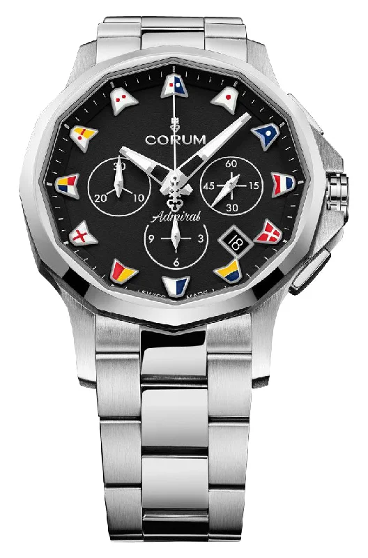 best hybrid watches for fitness enthusiasts and tech lovers-Corum Admiral 42 Automatic Chronograph Stainless Steel Black Dial Date Mens Watch 984.111.20/V705 AN52