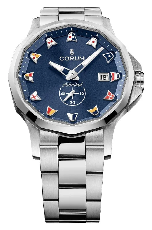 watches with adjustable metal bands for a comfortable fit-Corum Admiral 42 Automatic Stainless Steel Blue Dial Date Mens Watch 395.110.20/V720 AB52