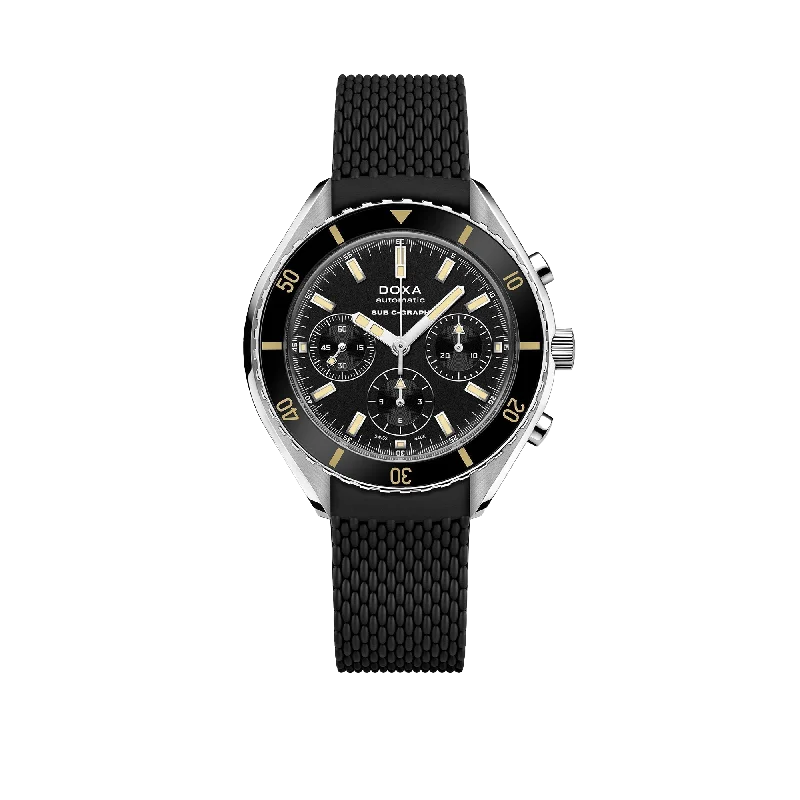 watches for men with chronograph function and date display-DOXA SUB 200 C-GRAPH Sharkhunter, rubber strap