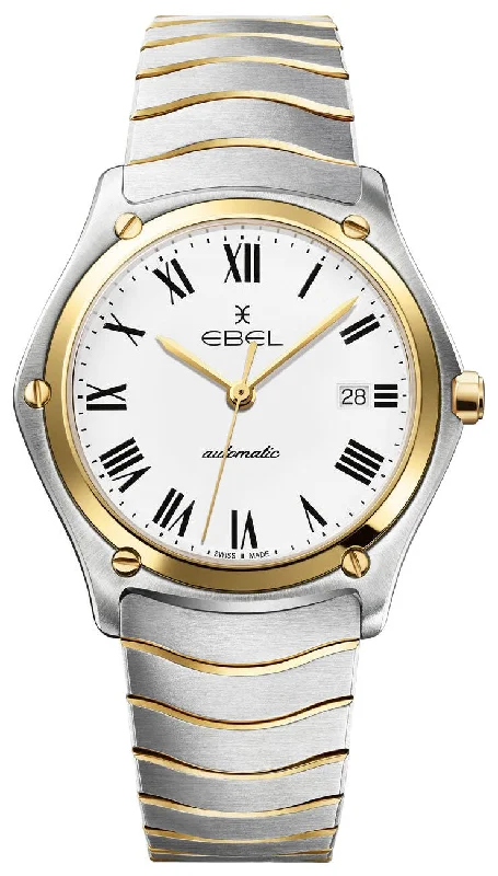 men’s watches with large face and bold design for fashion lovers-Ebel Sport Classic Automatic Stainless Steel and 18K Yellow Gold White Dial Date Men's Watch 1216614