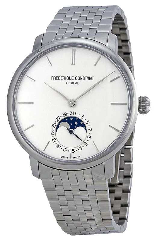 best waterproof watches for men with rugged designs-Frederique Constant Slimline Moonphase Automatic Stainless Steel Silver Dial Date Mens Watch FC-705S4S6B