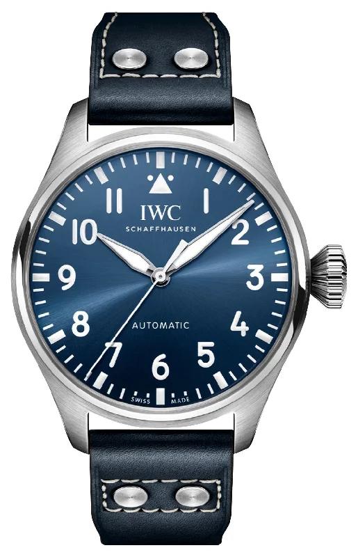 best watches for outdoor adventures with durability and water resistance-IWC Big Pilot Automatic Stainless Steel Blue Dial Blue Leather Strap Mens Watch IW329303