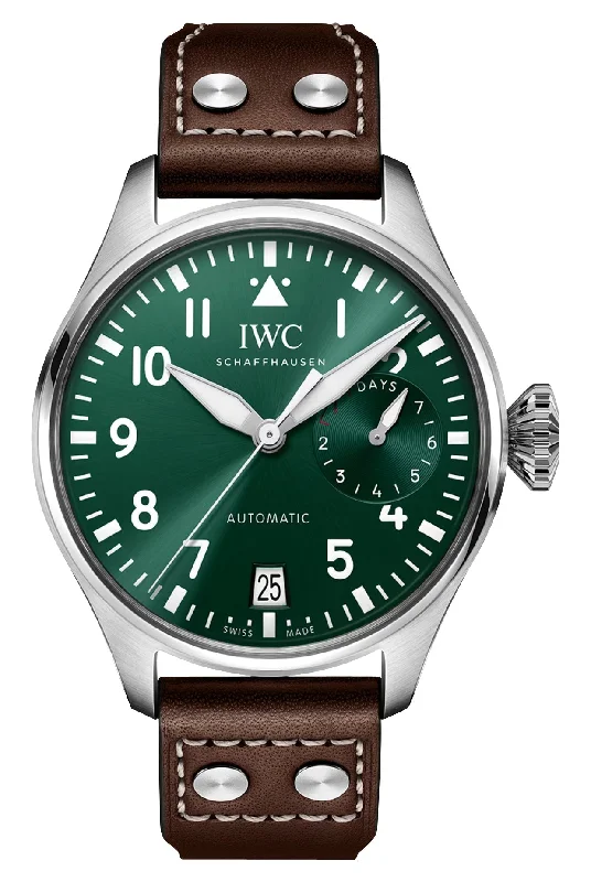 luxury watches for women with elegant diamonds and gemstones-IWC Big Pilot Power Reserve Automatic Stainless Steel Green Dial Brown Leather Strap Date Mens Watch IW501015