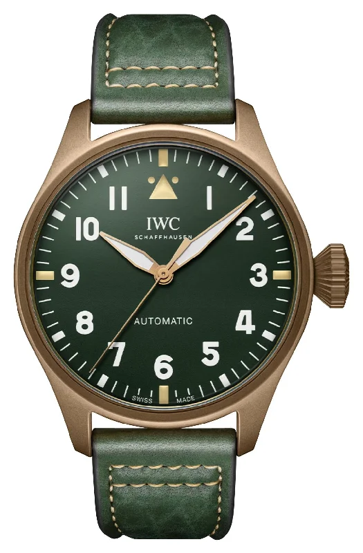 smartwatches with built-in weather forecasts for outdoor lovers-IWC Big Pilot Spitfire Automatic Bronze Green Dial Green Leather Strap Mens Watch IW329702