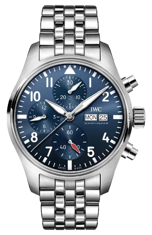 men’s watches with leather straps and classic designs-IWC Pilot's Automatic Chronograph Stainless Steel Blue Dial Day/Date Mens Watch IW388102