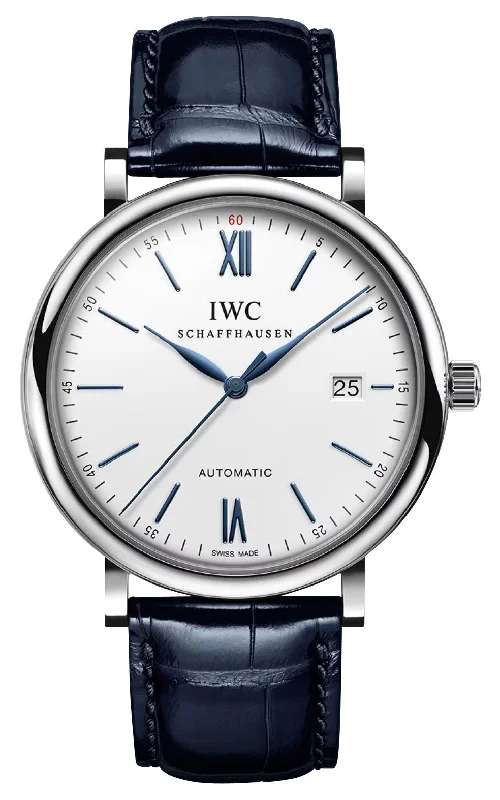 fitness watches with blood oxygen sensor for health-conscious individuals-IWC Portofino Automatic Stainless Steel Silver Dial Blue Leather Strap Date Mens Watch IW356501