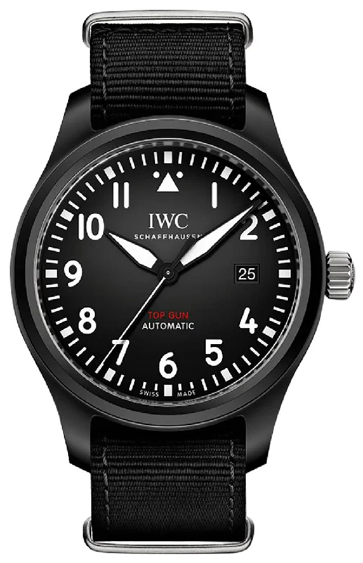 watches with chronograph and tachymeter for precision timekeeping-IWC Top Gun Automatic Black Ceramic Black Dial Black NATO Fabric Strap Date Mens Watch IW326906