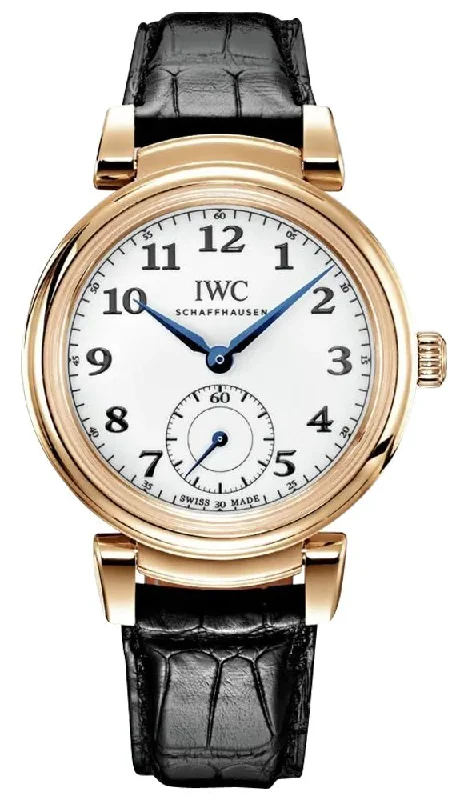 watches for men with rubber straps and shock-resistant designs-Limited Edition IWC Da Vinci "150 Years" Automatic 18K Rose Gold White Dial Black Leather Strap Mens Watch IW358103