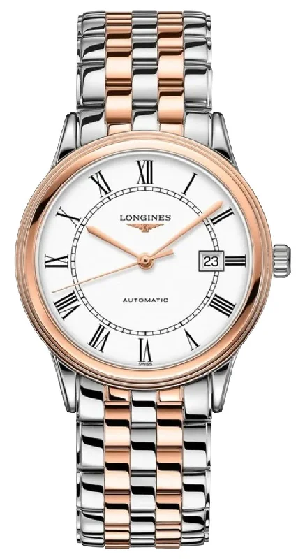 watches for men with rubber straps and shock-resistant designs-Longines Flagship Automatic Two-Tone Stainless Steel White Dial Date Mens Watch L4.984.3.91.7