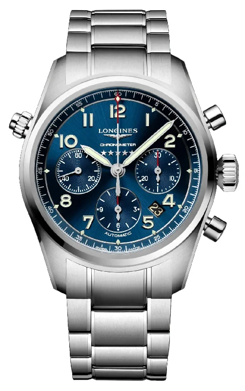 luxury watches with limited edition designs for collectors-Longines Spirit Automatic Chronometer Chronograph Stainless Steel Blue Dial Date Mens Watch L3.820.4.93.6