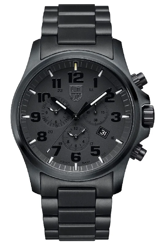 smartwatches with remote camera control for photographers-Luminox Atacama Field Chronograph Black PVD Black Dial Date Alarm Quartz Mens Watch XL.1942.BOB