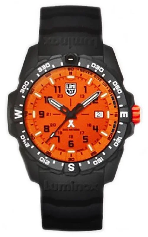 best smartwatches for kids with safety tracking features-Luminox Bear Grylls Survival Mountain CARBONOX Orange Dial Black Rubber Strap Date Divers Quartz Mens Watch XB.3739