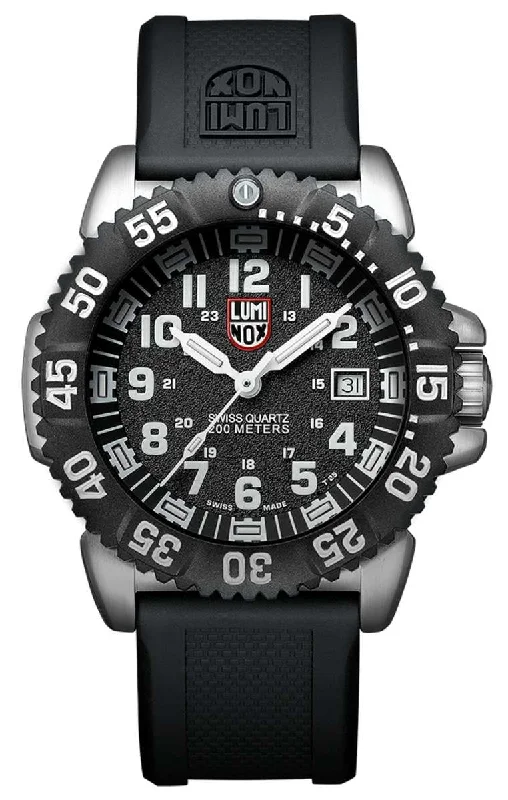 watches for women with minimalist designs and clean dials-Luminox Navy SEAL Colormark Stainless Steel Black Dial Black Rubber Strap Date Divers Quartz Mens Watch XS.3151.NV.F